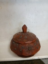 Vintage Wooden Trinket Box  4" Diameter Approx