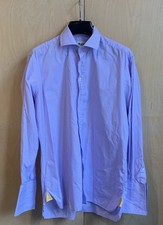 Aquascutum Shirt 16” Collar Lilac Gingham Check Double Cuff Cotton Excellent Con