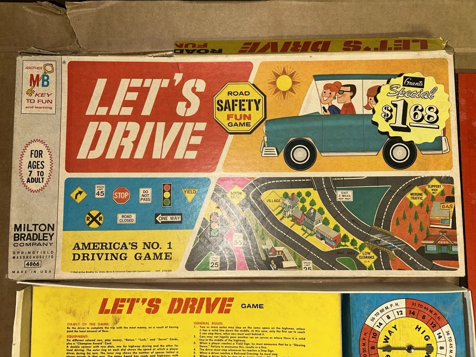 VINTAGE 1968 MILTON BRADLEY LET'S DRIVE ROAD SAFETY FUN BOARDGAME PARTS & PIECES - Image 2 of 4