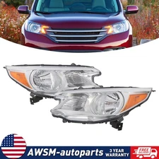 For 2012-2014 Honda CR-V 4Dr Chrome Headlights Amber Corner Headlamps Left+Right