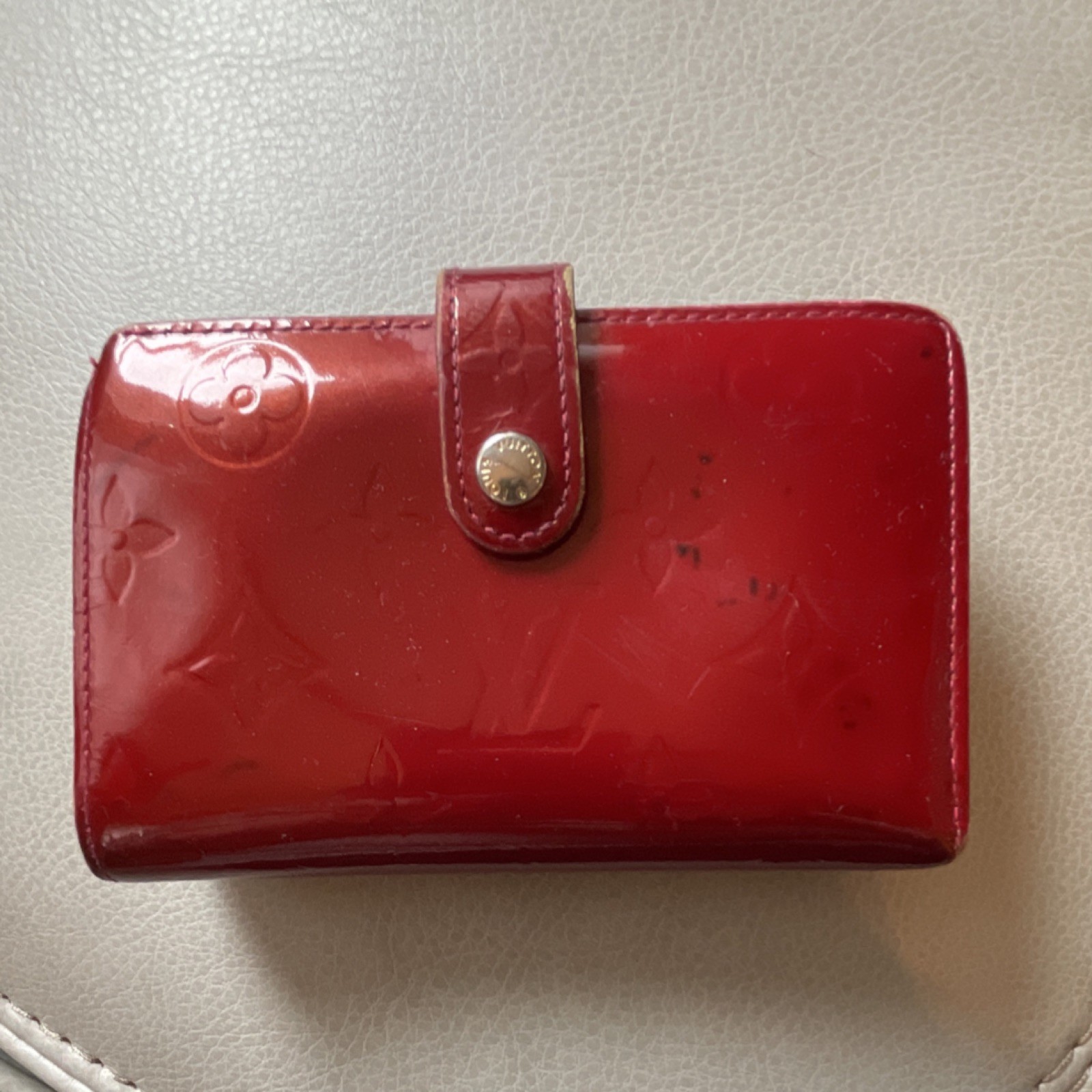 Louis Vuitton Women’s Red Monogram Logo Snap Folding Wallet w/ Card Slots