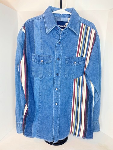 Vintage Wrangler Brushpopper Western Cowboy Striped Snap Button Shirt Boys Sz.12 - Picture 3 of 12