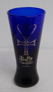 Buffy the Vampire Slayer - Cobalt Blue - Tall Double Shot Glass 1999 Gold Cross