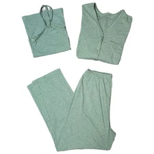 Womens Pajama Set 3pc Green Sleepwear Loungewear Camisole Pants Robe (z)