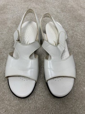 Sas Sandals Womens 7.5S Open Toe Slingback Comfort White Leather Hook & Loop