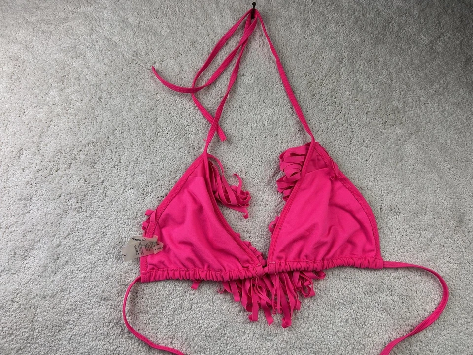 Top de bikini Bobbie Brooks para mujer grande rosa con flecos traje de baño halter playa Foto 4 de 4