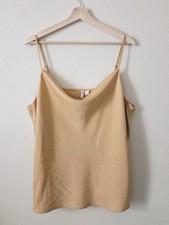 CATO Silky Gold Camisole XL Deep Plunge Cowl Neck Sleeveless Spaghetti Strap
