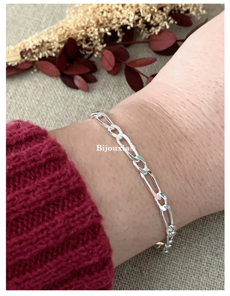 Bijouxia Armband Figaro-Mix, Alternierende Glieder, 21 CM x 4 MM, 925/1000 NEU - Bild 4 von 4