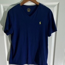 Polo Ralph Lauren Navy Blue Cotton Jersey Logo V-Neck Slim T-Shirt Men's L