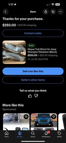 Mopar Trail Mirror for Jeep Wrangler/Gladiator (Black)