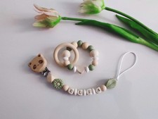 Catenella Porta Ciuccio Personalizzabile Con Nome + Anello Dentizione Handmade 