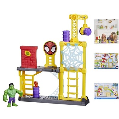 Ultimate Hulk Playset with Crane, Barrels & Web Trap - For Kids Age 3 and Up