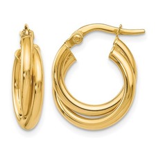 17mm 14K Yellow Gold Polished Twisted Double Hoop Earrings