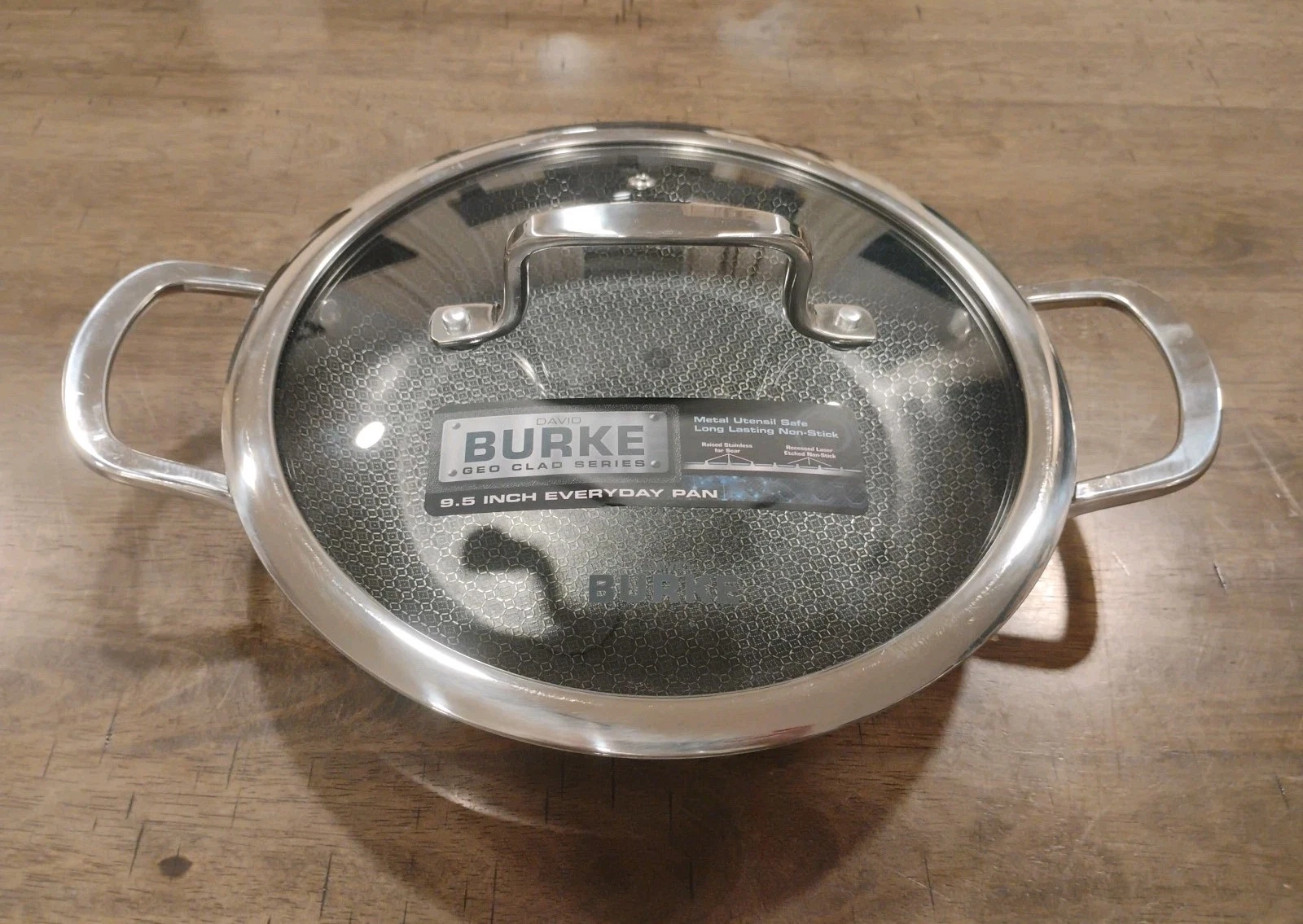 David Burke Geo Clad 9.5in Tri-Ply Stainless Steel Everyday Geo Clad Pan + Lid