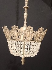 Lampadario francese a tenda e borsa in ottone/bronzo con cristalli