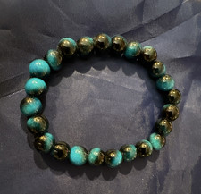 Blue Black Round Stone Beaded Stretch Bracelet No Clasp Ball/Bead Chain