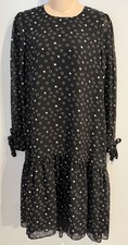 L.K.Bennett Black White Midi Dr Perl Spot Shift Dress Lined size US 6 Excellent
