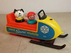 Vtg. Fisher Price Little People 705 Mini Snow Mobile  w/ Teal Boy & Dog Figures
