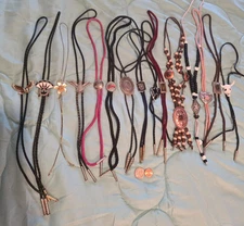Vintage Lot of 15 Metal Bolo Ties, Eagle, Car, Initials, More, Nice Western