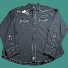 Rock 47 Wrangler Pearl Snap Western Shirt Mens Large Black Cowboy Rodeo NWT