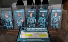  Sharks Cards Macklin Celebrini, Graf, Misa, Toffoli, Eklund Autographed 1-5