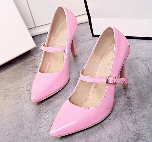 Zapatos de salón para mujer de vestir de trabajo Mary Janes con correa al tobillo tacón alto punta puntiaguda - Imagen 16 de 16