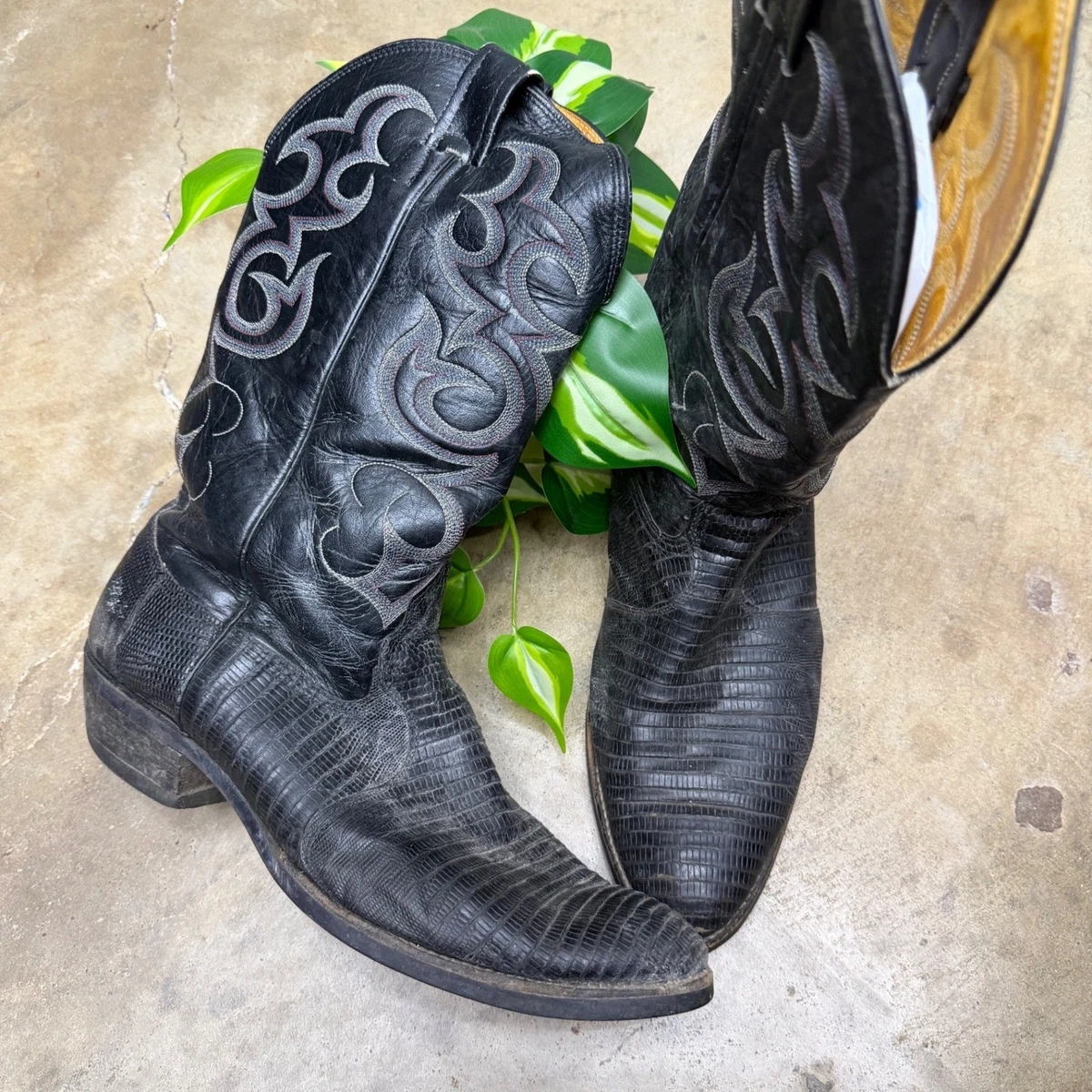 Vintage Nocona Lizard Men\'s 9.5 2 E Cowboy Western Boots Black Embroidered Men main image 4