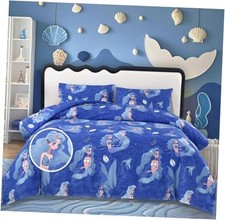 3Pcs Comforter Set Size,Blue Cute Kids Full Bedding Comforter, Twin Mermaid