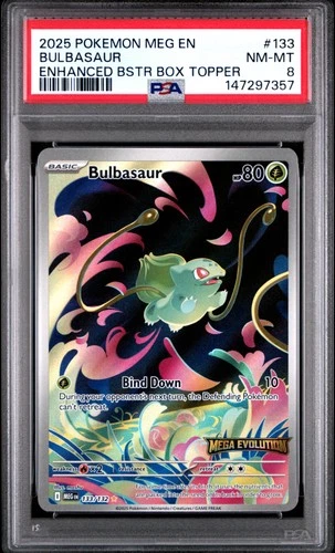 2025 POKEMON MEG EN-MEGA EVOLUTION ENHANCED BOOSTER BOX TOPPER BULBASAUR PSA 8
