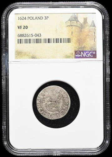 POLAND. Georg Wilhelm, 1624, Silver 1/24 Thaler (3 Polker), NGC VF20
