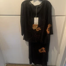 3-pc Set Citron Santa Monica Women's M “the Modern Woman” Black Silk Art Deco