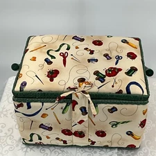 Vintage Sewing Kit With Thread Spools Needle Cases & Notions Sewing Box Green-Li