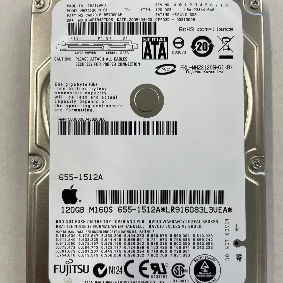 Fujitsu MHZ2120BH G1 120GB 2.5" SATA HDD 5400RPM 3GB/s 8MB Cache Apple 655-1512A - Image 2 of 4