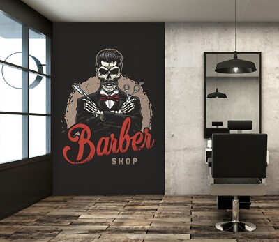 3D Skull Art J2068 Hair Cut Barber Shop Wallpaper Mural Wall Print Murals Erin