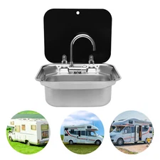 RV Kitchen Sink Unit Caravan Camper Hand Wash Basin w/ Faucet Stainless Steel