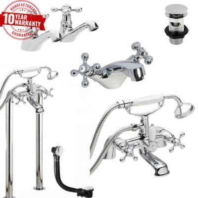 Traditionelle Badarmaturen inkl. Waschbecken, Wannenfüller & Badewanne Dusche Mischbatterien