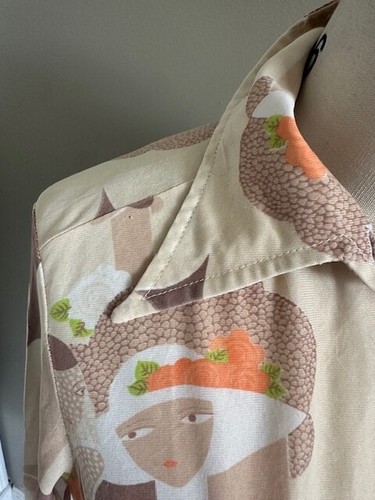 Vintage 70s Dagger Collar Fitted Shirt WOMENS S Abstract Floral Disco Shirt - Picture 2 of 10