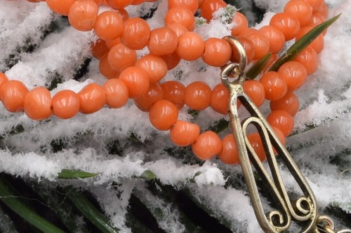 UNDYED MINI CORAL VTG Salmon RED Antique Original Natural necklace pendant Bead - Picture 8 of 21