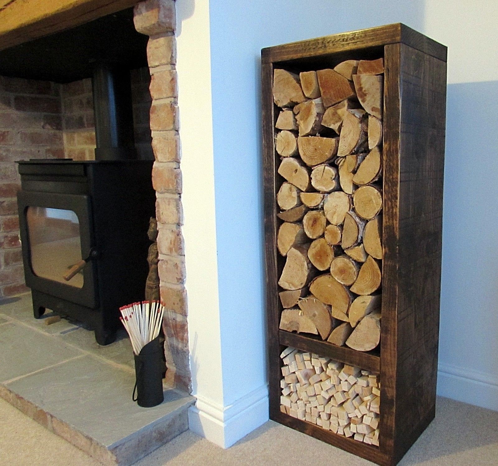 Log Store Log Holder Solid Wood Tall Indoor Firewood Storage Log Basket |  eBay