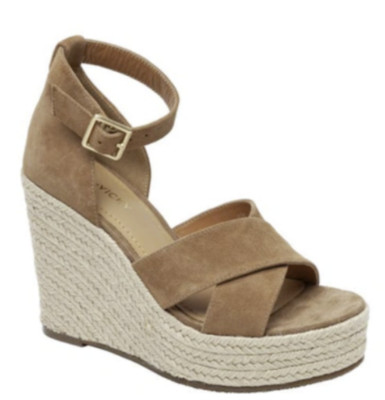 Lisa Vicky Gemi Platform Wedge Sandal Kid Suede Leather Cognac Women's 8.5 NWB