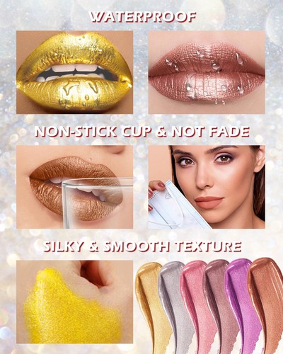 Metallic Lip Gloss Glitter Lipstick Shiny Metallic Matte Liquid Lipstick High... - Picture 5 of 7