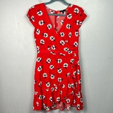 J. Crew Red Faux Wrap Ruffle Floral Print Cap Sleeve Mini Dress 6