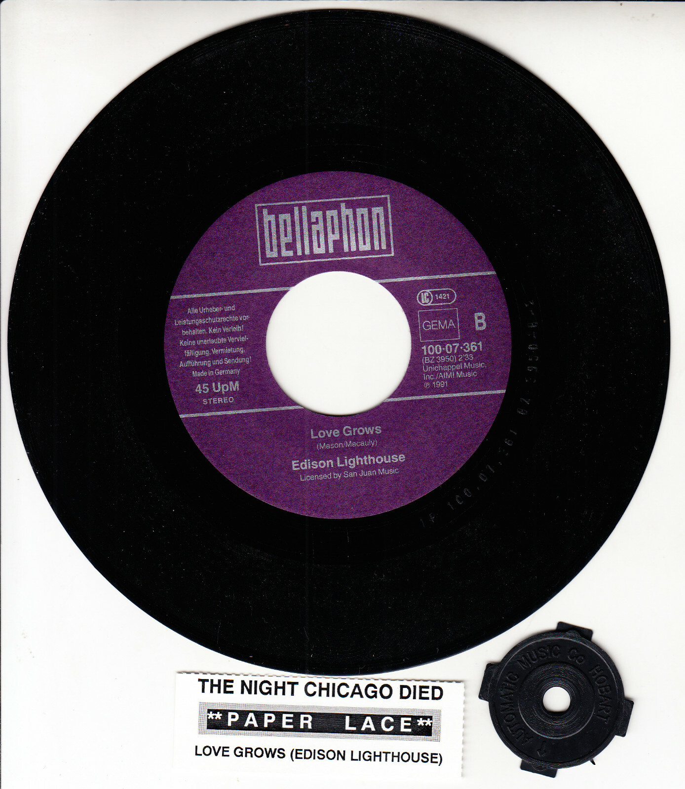 EDISON LIGHTHOUSE Love Grows & PAPER LACE The Night Chicago Died 7" 45