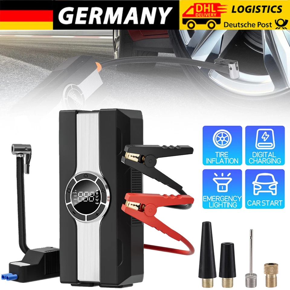 MARKENLOS Auto Starthilfe Jump Starter mit Airkompressor KFZ Ladegerät Booster Powerbank