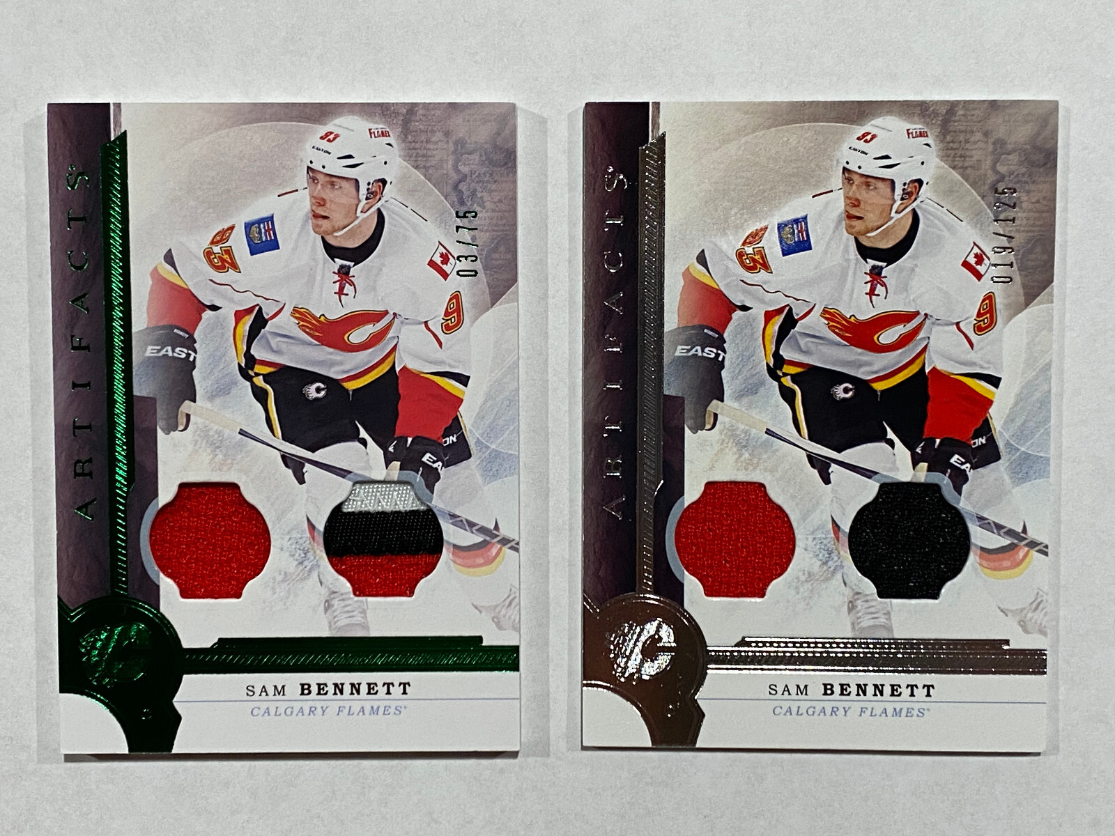 2016-17 Upper Deck Artifacts Sam Bennett #34 Dual Relics Emerald /75 /125