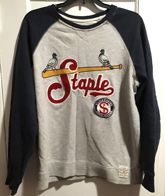 Staple Pigeon Satchel Sewn on Letters Mens Gray Crew Sweatshirt Sz Medium EUC