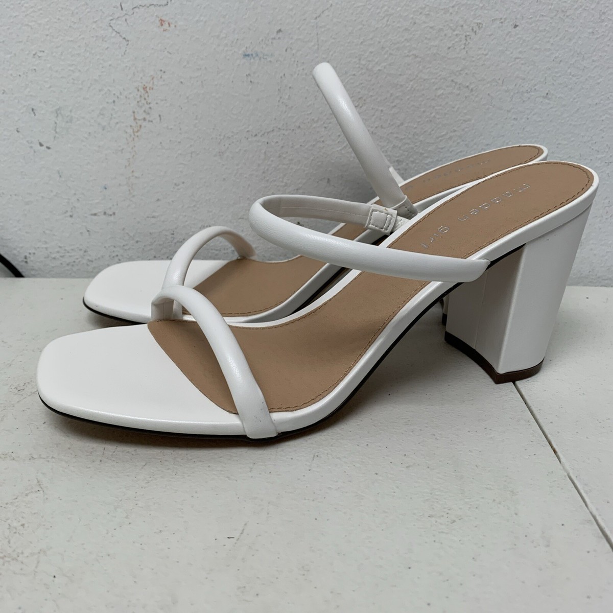 Madden Girl Shoes Sandals White Tillyy -Strappy Block Heels