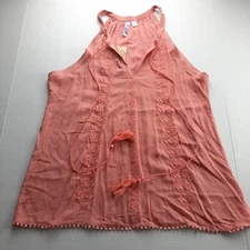 Francesca's Alya Womens Sleeveless Top Size Large Pink Embroidered Tassel Ties