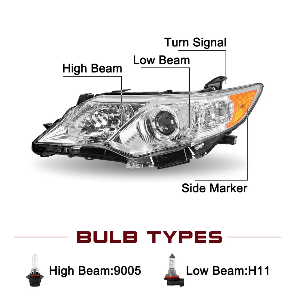 Para 2012 2013 2014 Toyota Camry projetor conjunto de faróis cromados pares LH+RH - Imagem 4 de 4