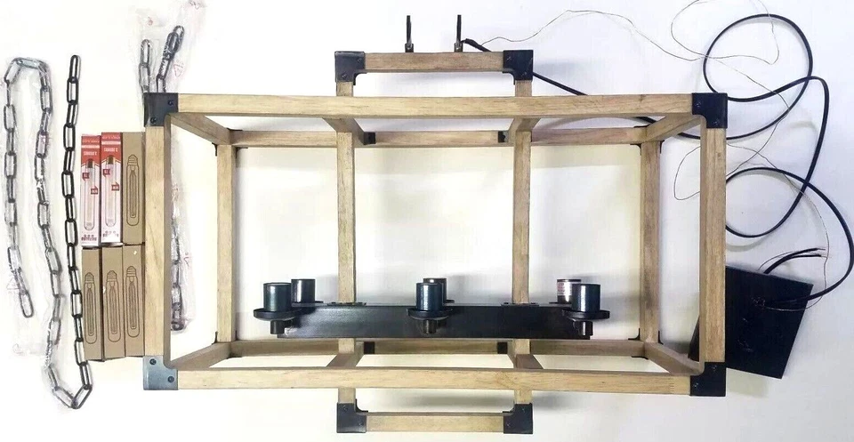 Craftmade 41526-FSNW Cubic 6-Light 30" Fired Steel with Natural Wood Chandelier - Image 3 of 4